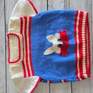 Vintage Kids Knitted Animal Sweater - Red, Blue, White